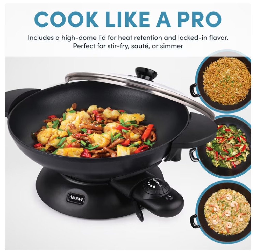 Aroma® Professional 5Qt. Electric Wok, Black, New (AEW-307)