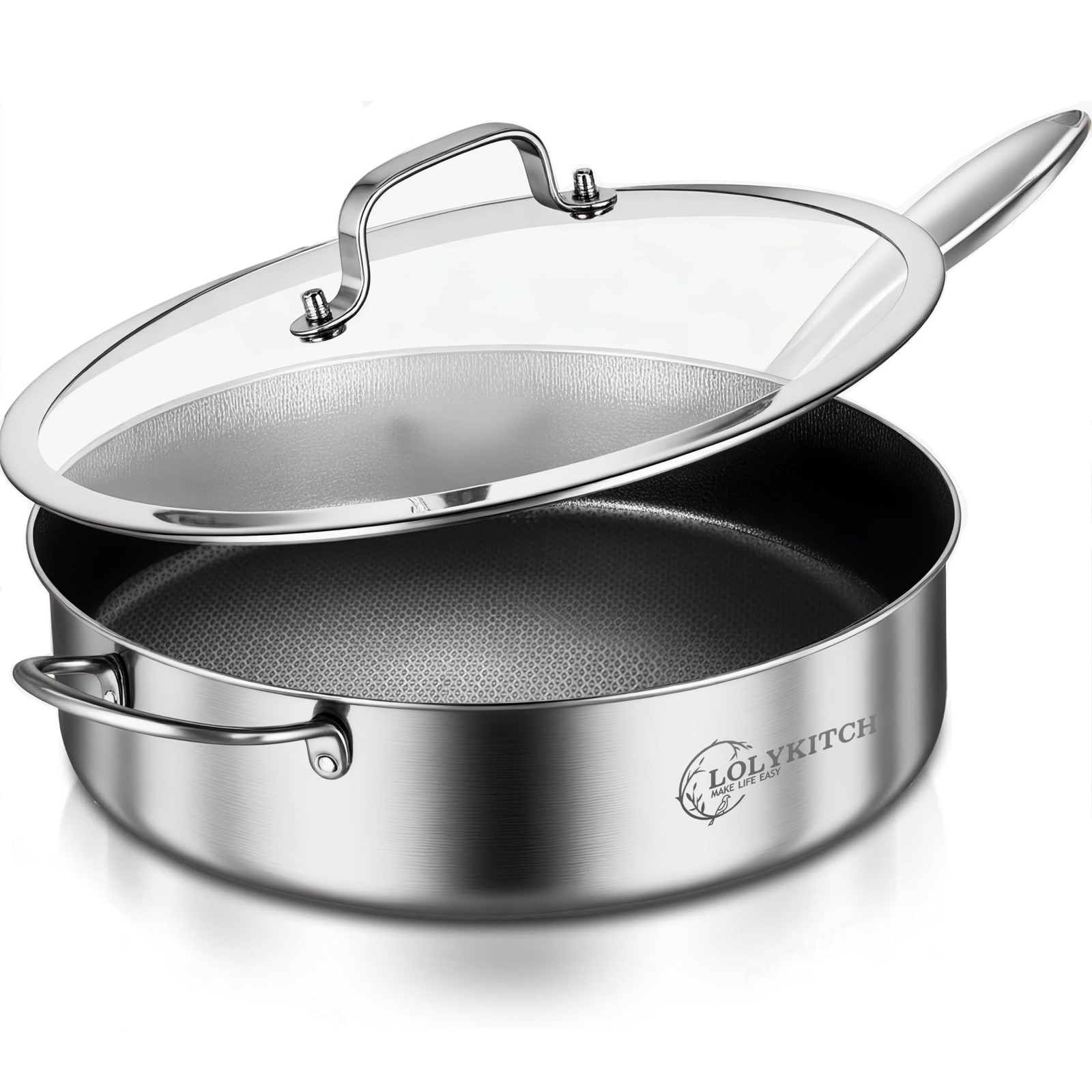 6 QT Tri-Ply Stainless Steel Non-stick SautÃ© Pan with Lid,12 Inch Deep Frying