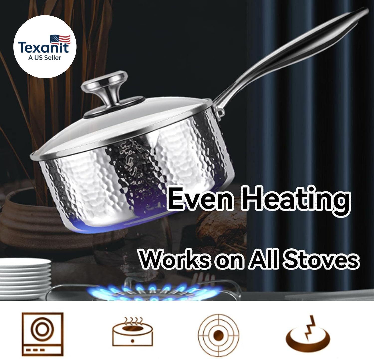 Titanium Saucepan, Non-Stick Pan Pot with Lid, Titanium Pans for Cooking, Fast &