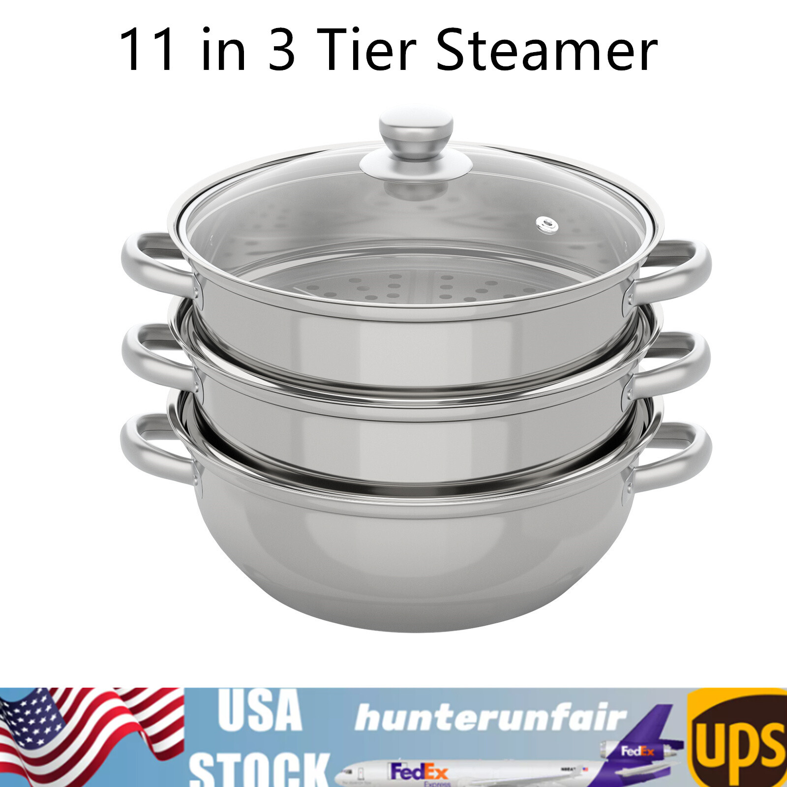 3 Tier Food Steamer Stainless Steel Vegetable Cooker Kitchen Steaming Rice Pot