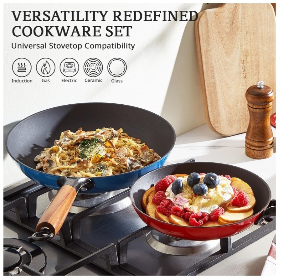 Kitessensu Stellar Shift 3-Piece 8/10/12 in Nonstick Pan Set Red