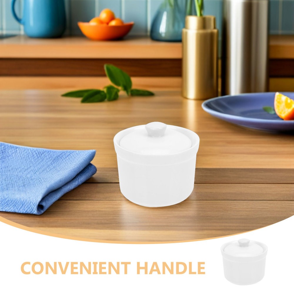2Pcs White Ceramic Soup Crocks Porcelain Stew Pots for Cooking and Serving