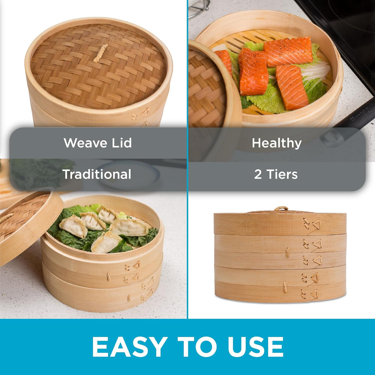 Bamboo Steamer (Classic Bamboo, 10″ Diameter)