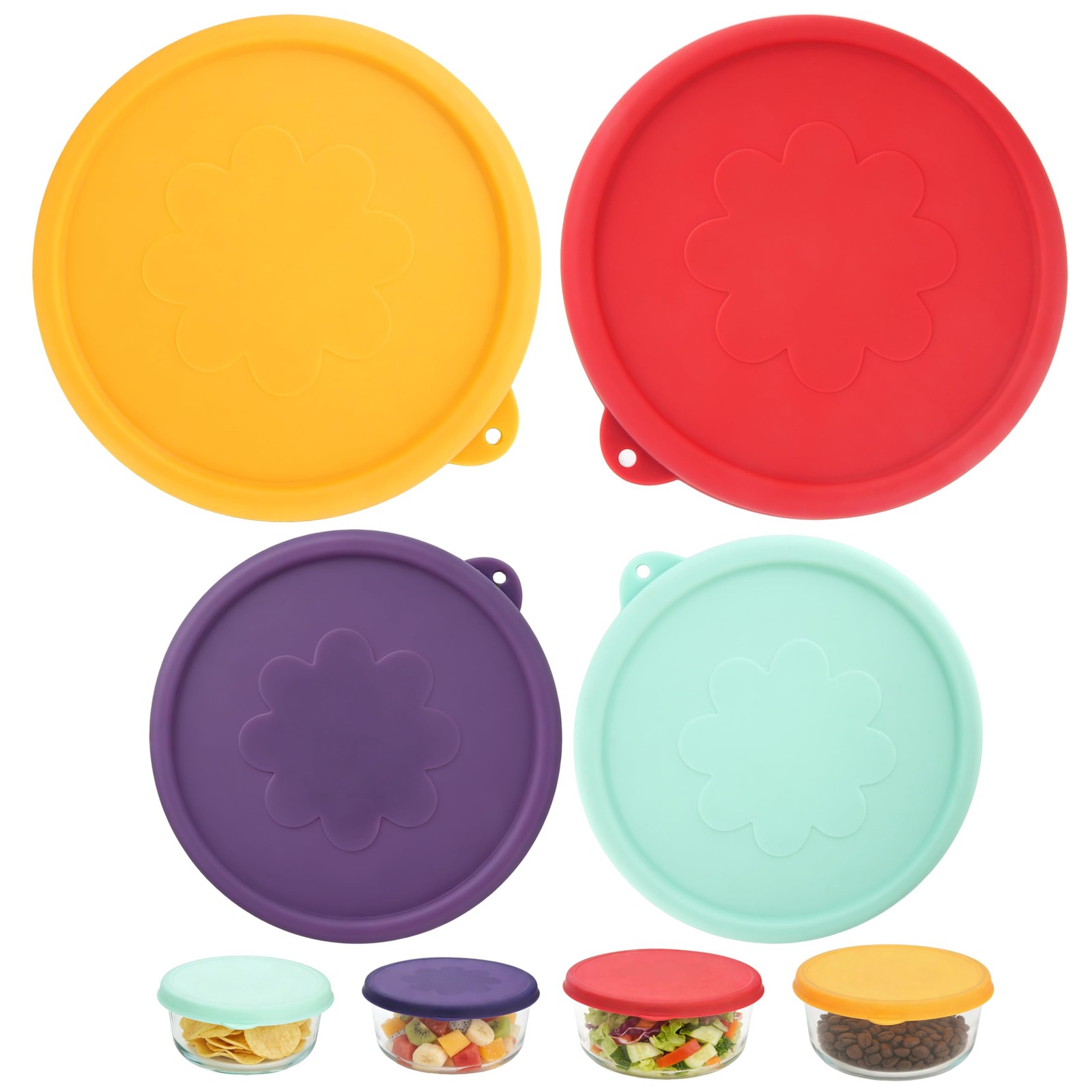 2 Cup 4 Round Silicone Storage Cover Lids Replacement for Glass Bowls 4 Pack