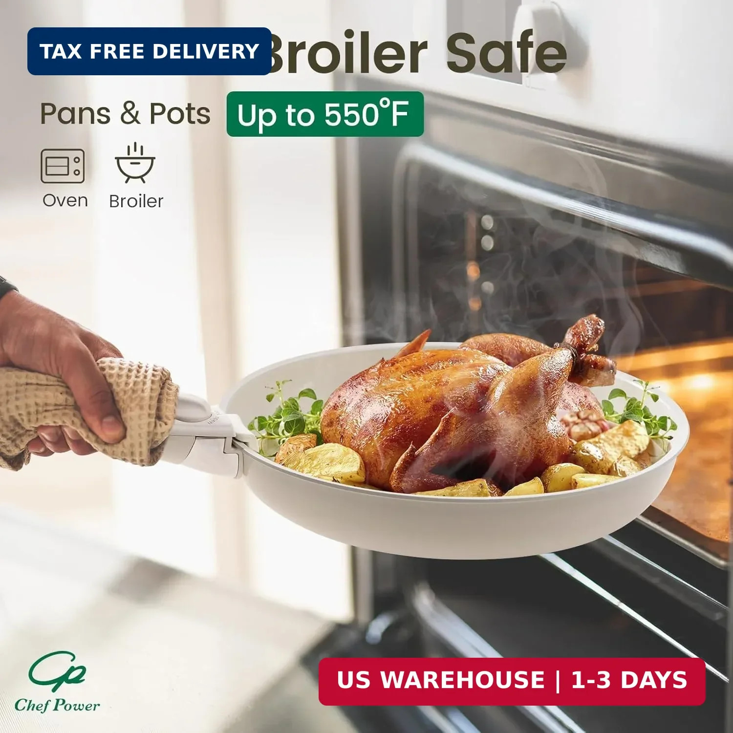 Chef Power Ceramic Cookware Set Non Toxic with Detachable Handles, Healthy Nonst