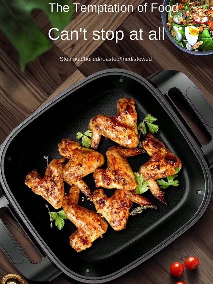 12×12 Electric Skillet 1500W Ceramic Nonstick Pan Glass Lid Adjustable Heat