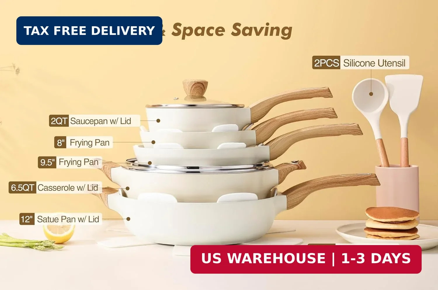 SENSARTE Ceramic Cookware Sets, Pots and Pans Set Non stick, 14 Piece Induction