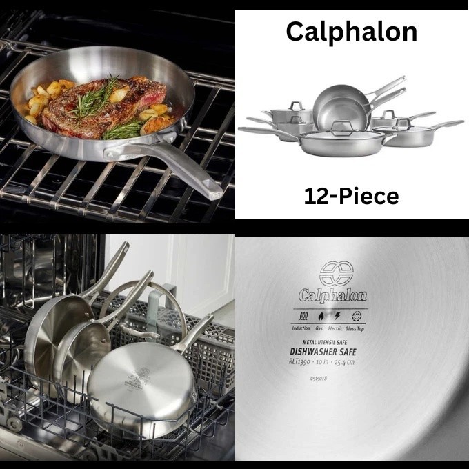 Calphalon Premier 12-Piece Stainless Steel Cookware Set, Pots & Pans, Lids, NEW