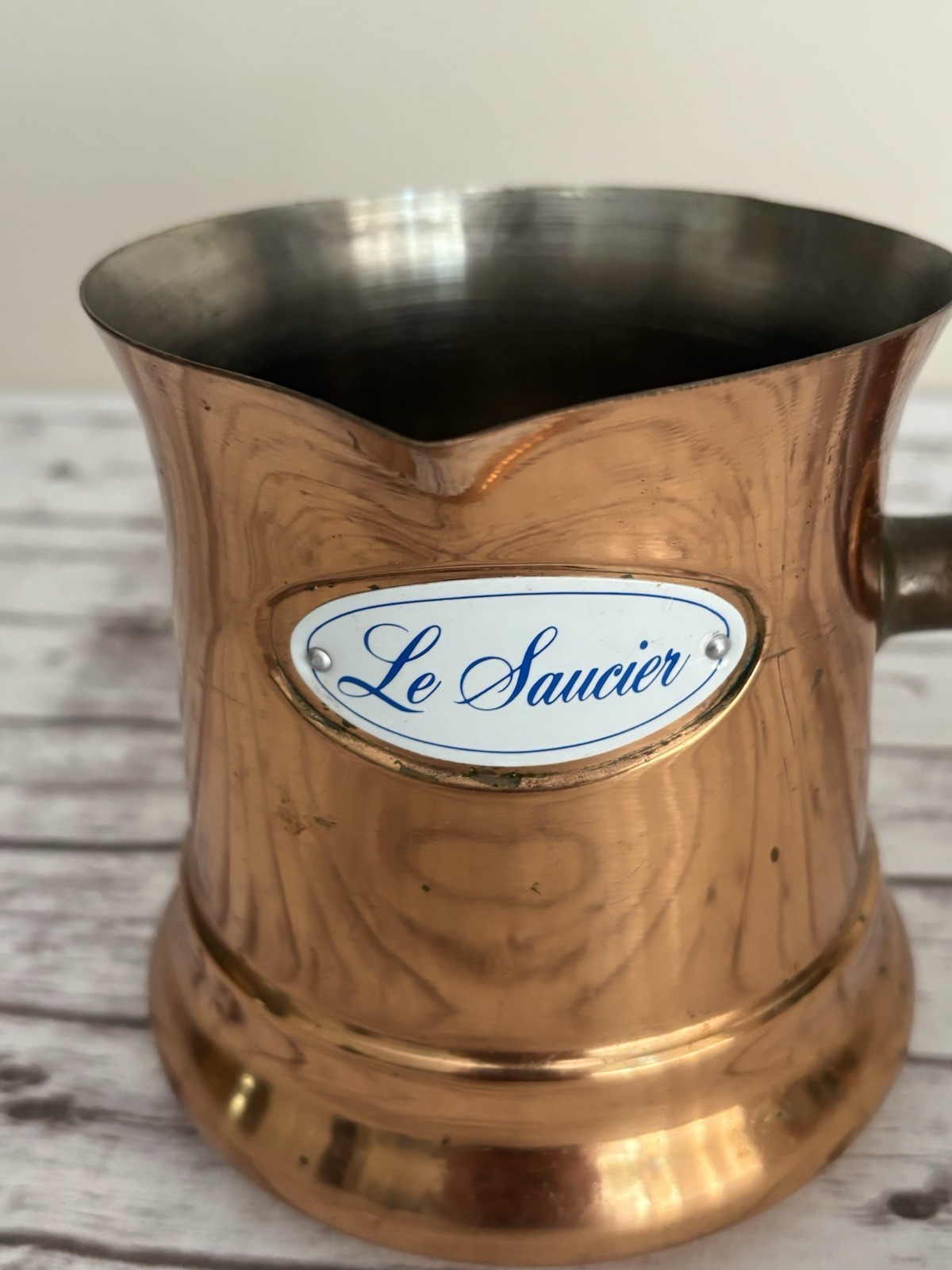 Vintage 1984 Copper Teleflora LE SAUCIER Wood Handle Milk Warmer Sauce Pots