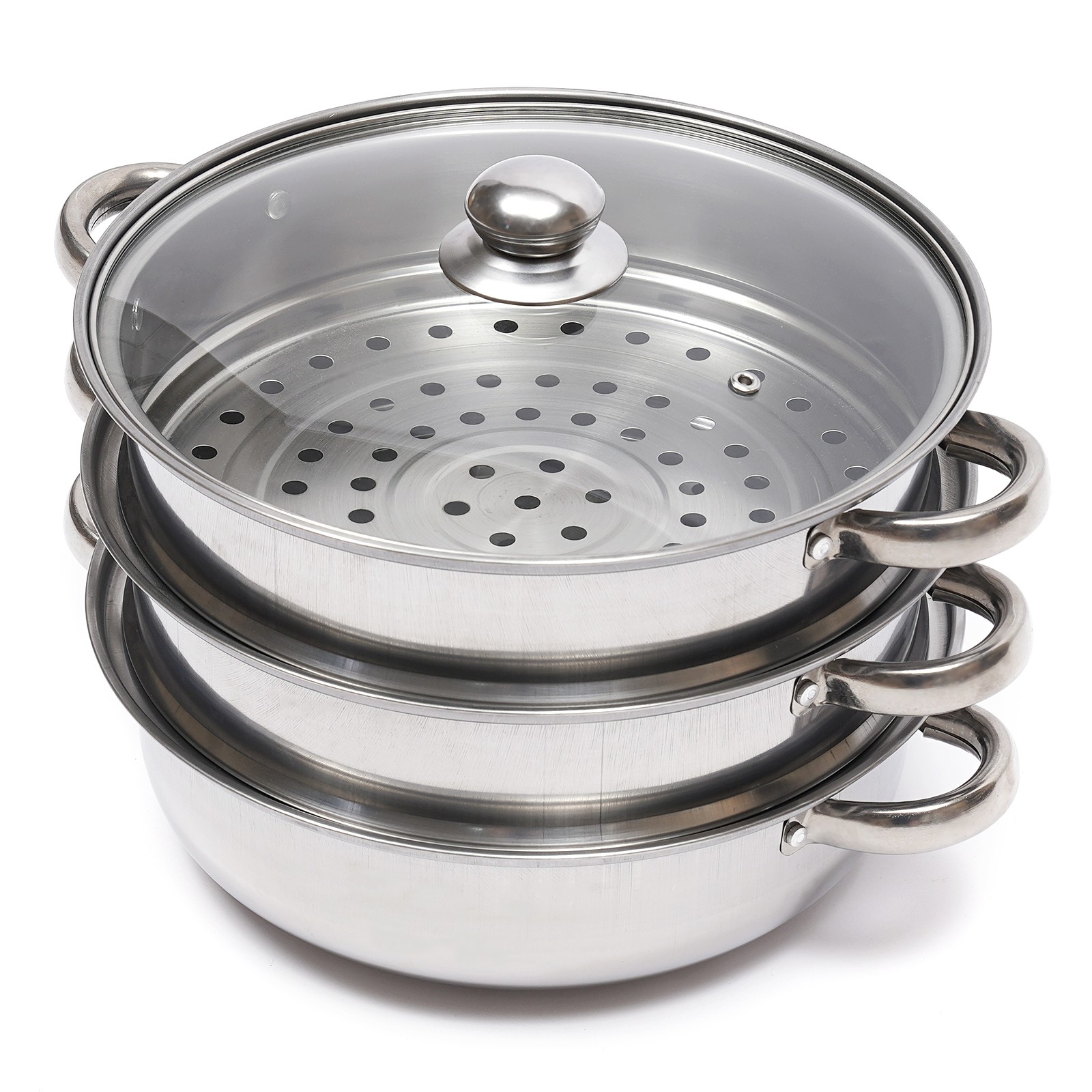 3 Tiers Stainless Steel Food Steamer Cooker Pot Vegetable Fish w/Glass Lid