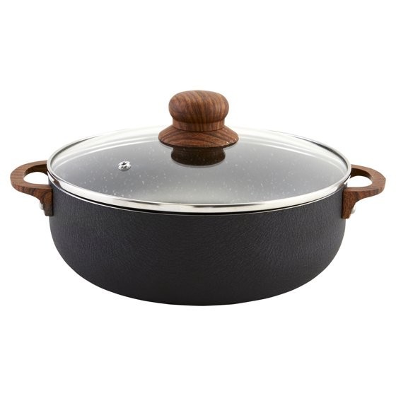 IMUSA 13.5qt Black Stone Aluminum Speckled Nonstick Caldero with GlassLid, Black