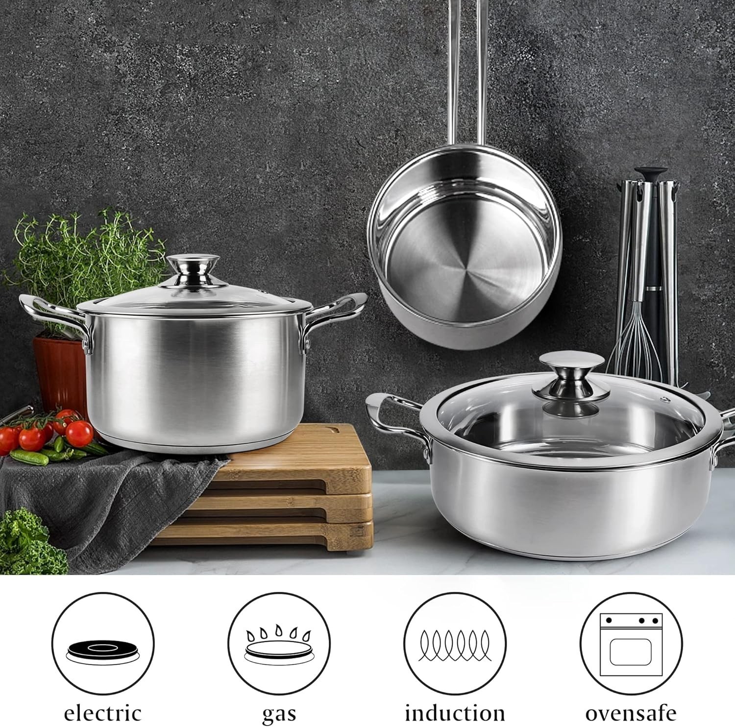 6-Piece Stainless Steel Cookware Set, Induction Pots and Pans Set with Glass …