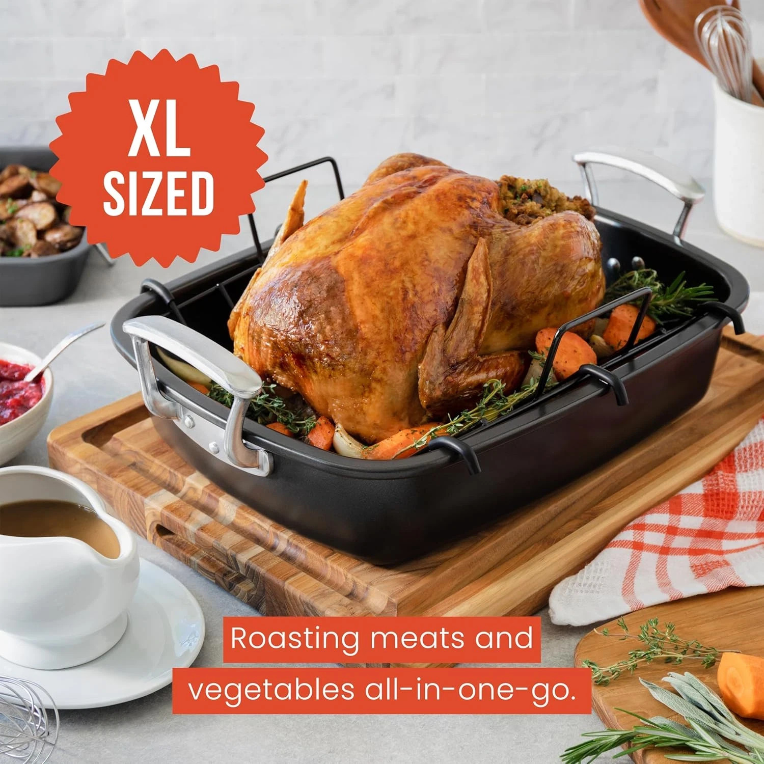 Extra-Large Carbon Steel Roasting Pan with U-Rack for Perfect Roasts
