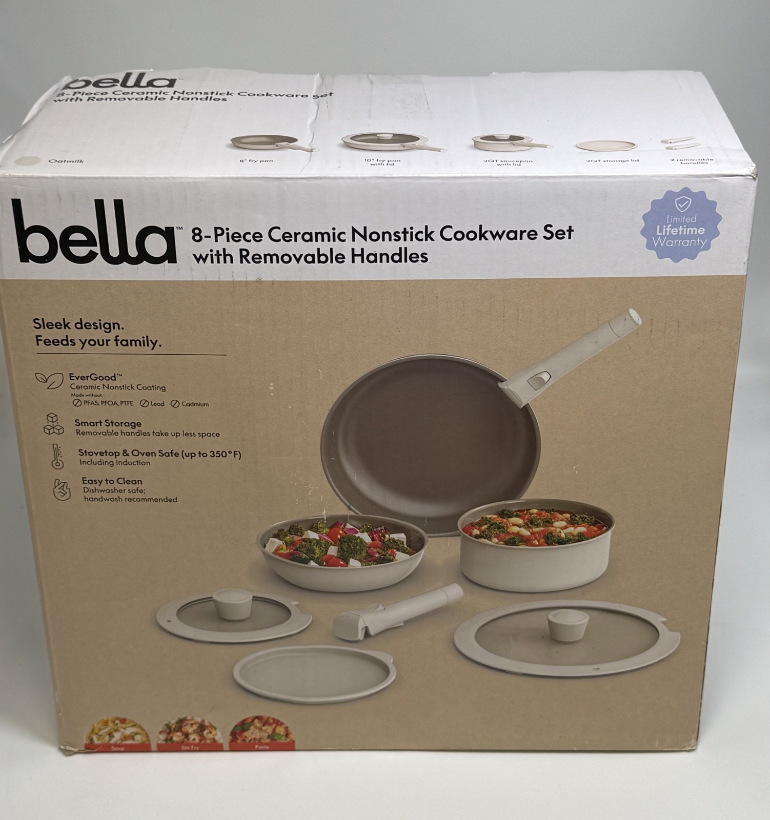 Bella Housewares 8pc Ceramic Nonstick Cookware Set – Oatmilk *NEW Damaged Box*