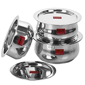 Stainless Steel Cookware Set With Lid, 1.6, 2.1 Liters, 3 Piece (Steel)