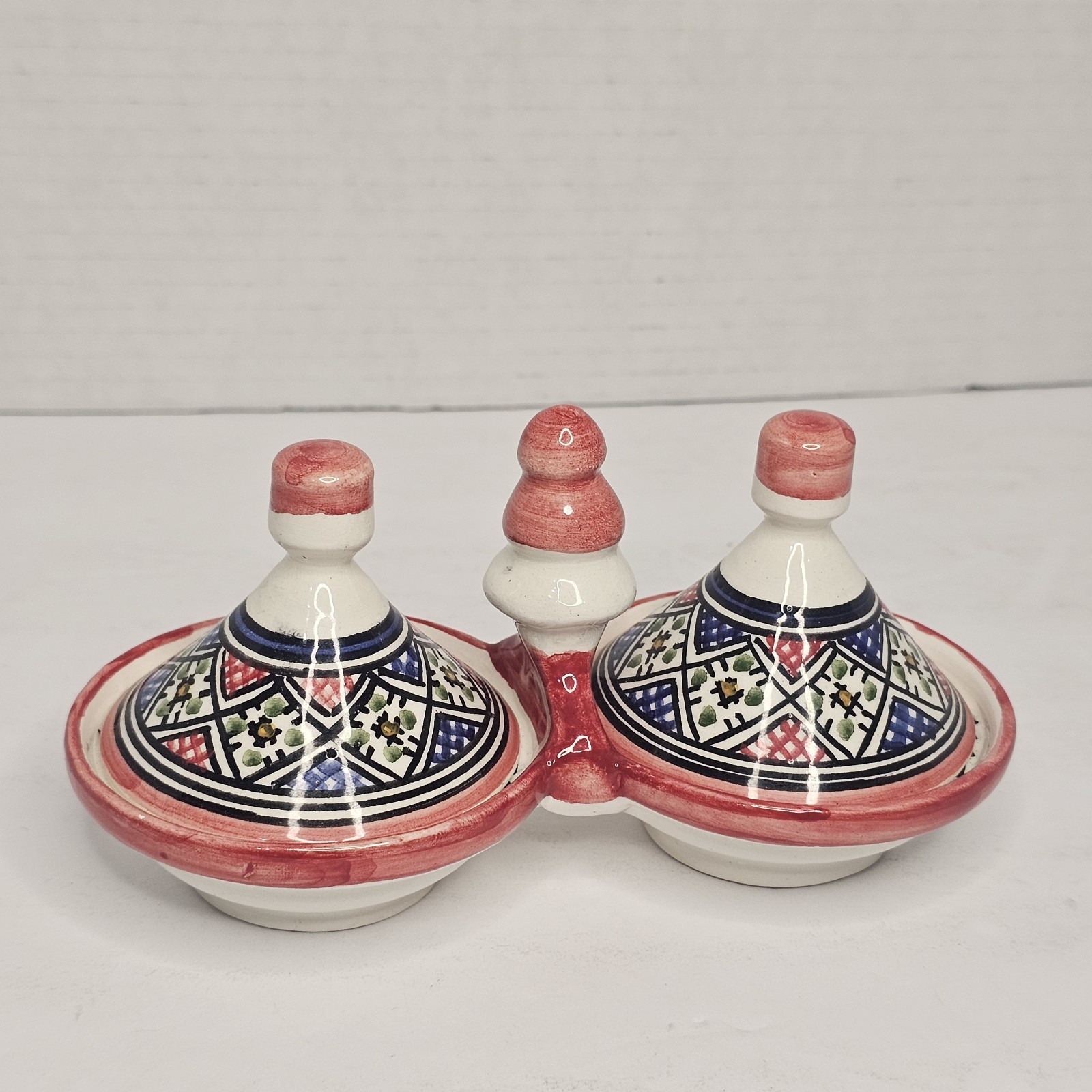 Hand Painted Moroccan Double Mini Tagine Serving Dish Spice Condiment Ceramic