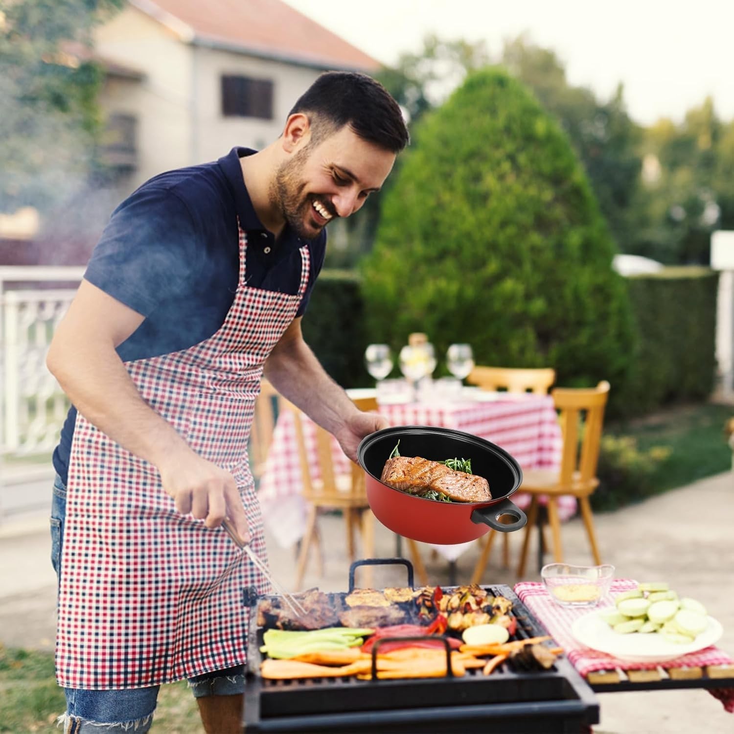Lightweight 4-Piece Cast Iron Cookware Set with Glass Lids for Outdoor Cooking
