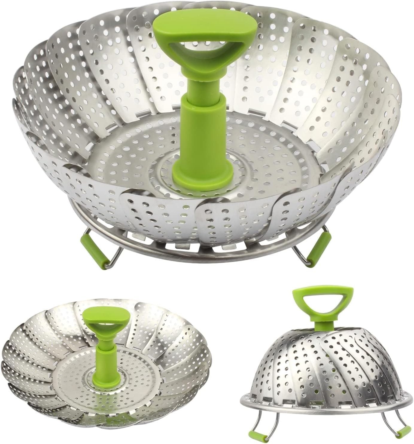 Folding Stainless Steel Steamer Basket (5.5-9 Inches) with Heat Resistant Handle