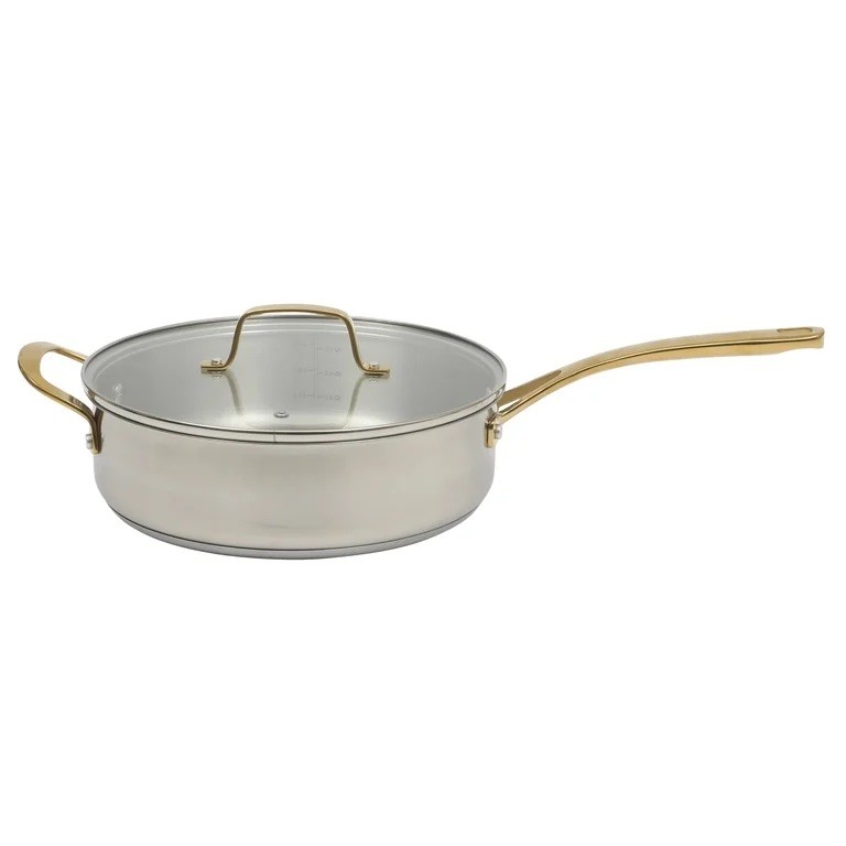 Martha Stewart Stainless Steel Frying Pan w/ Tempered Glass Lid Skillet NEW