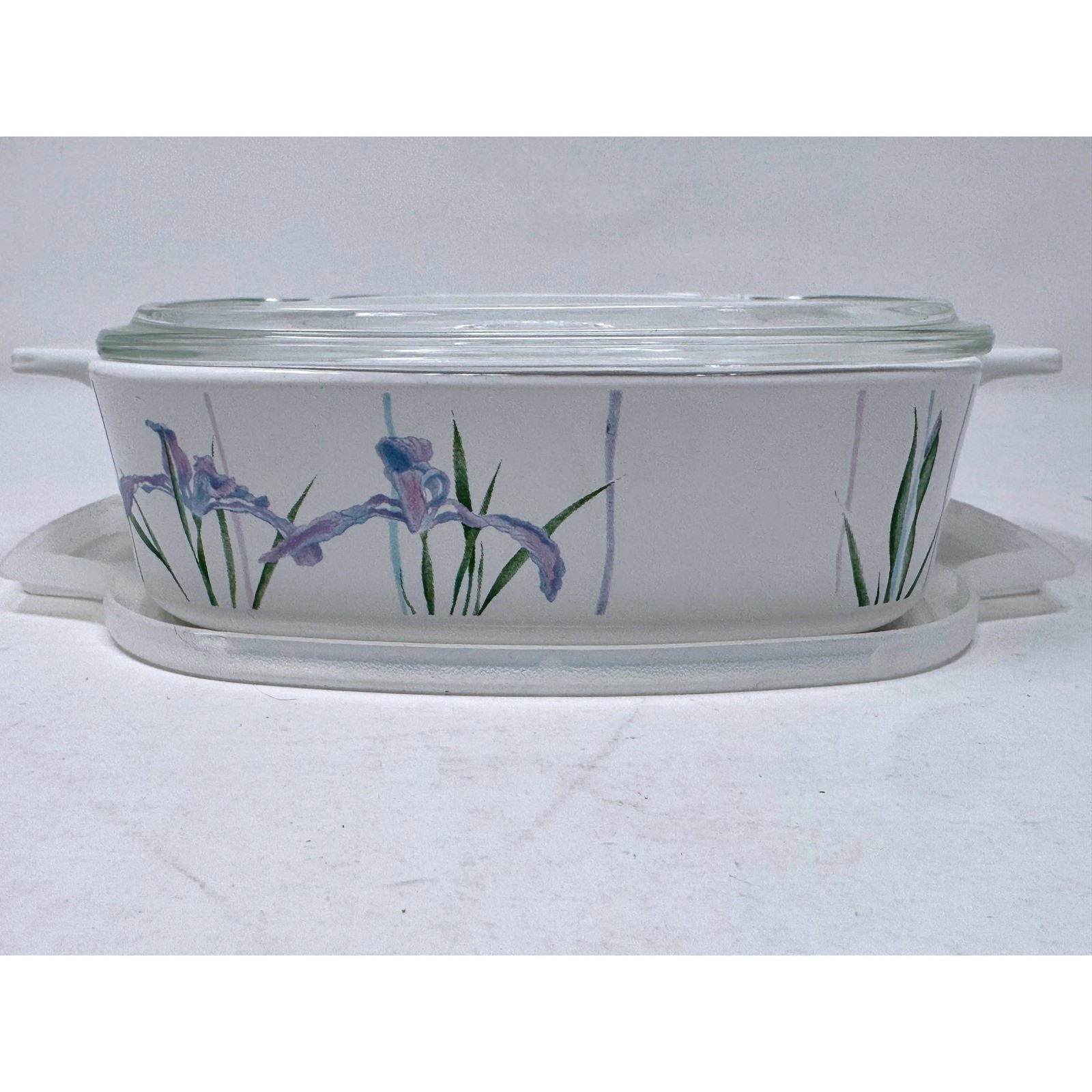 Corning Ware A-1-B 1 Liter Casserole Dish Iris Pattern with Glass & Plastic Lids