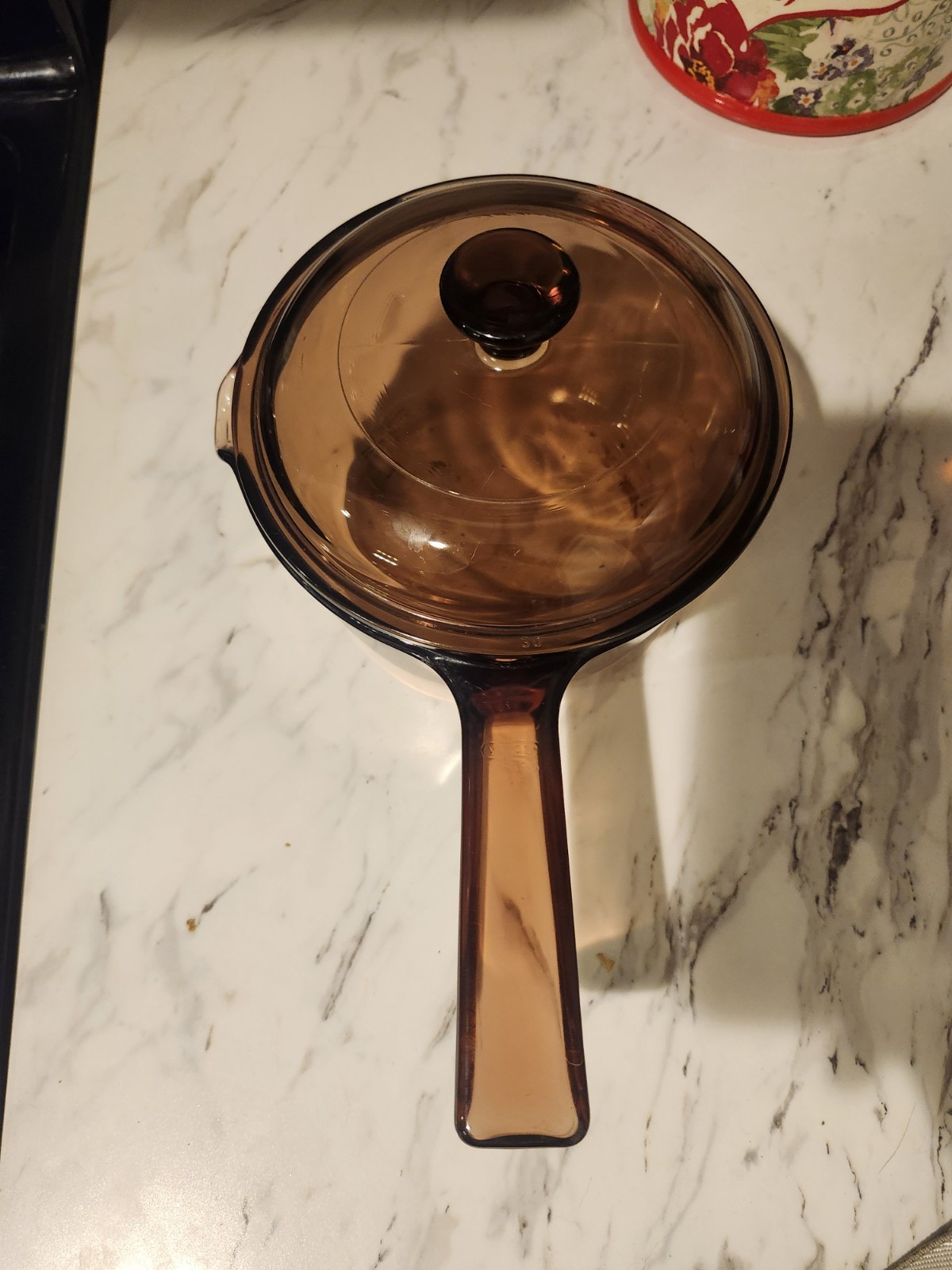 VTG Corning Vision Ware Amber Glass 1L Liter Sauce Pan With Spout and with Lid