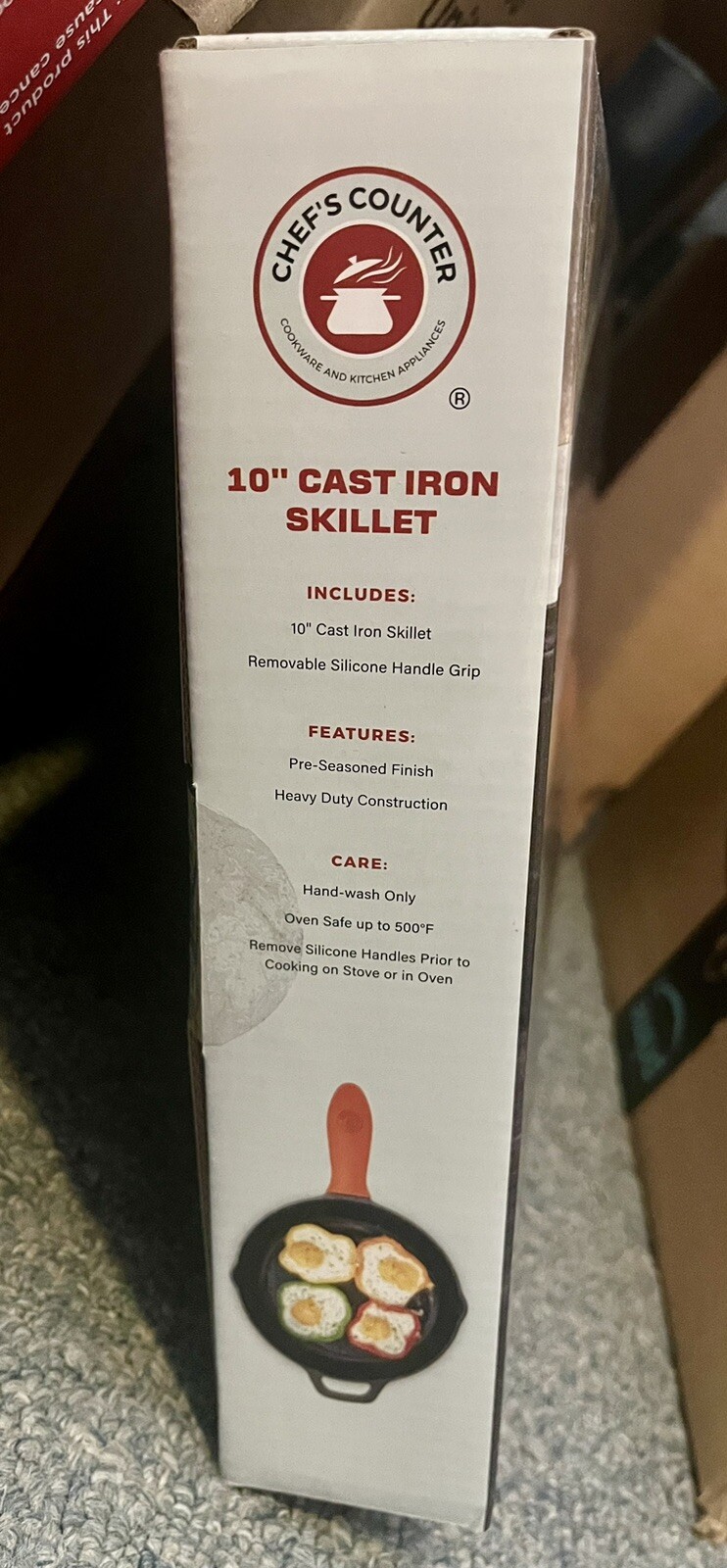 Chef’s Counter 10″ Cast Iron Skillet w/ Silicone Handle Cover Pre Seasoned NIB