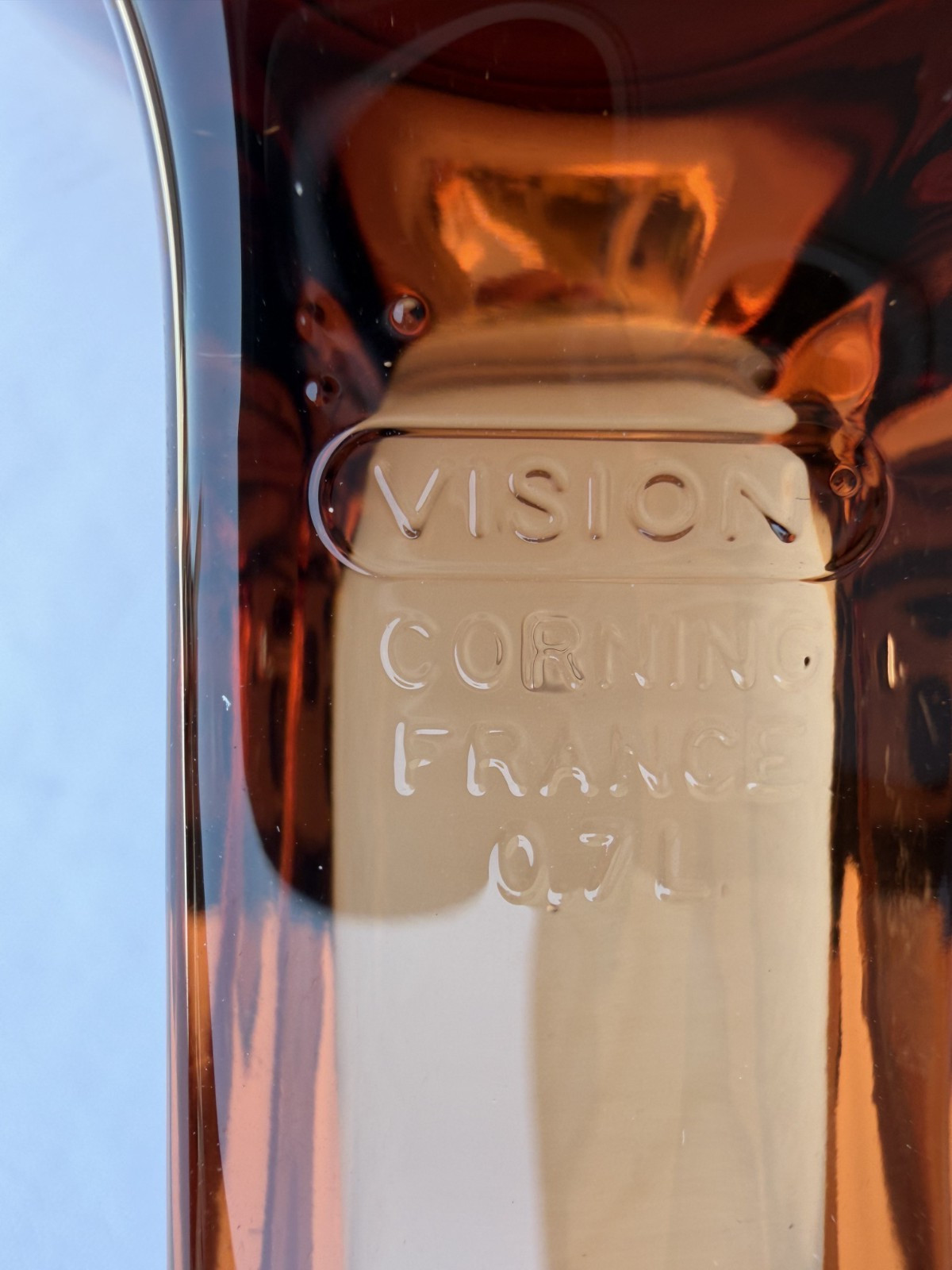 Vintage Visions Corning France 0.7L Amber Glass Saucepan Pot Spout NO LID Vtg