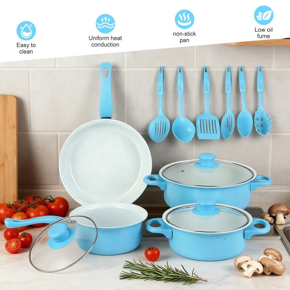 13pcs/set Non-Stick Pots Cookware w/Detachable Handle,Kitchen Pots and Pans Set