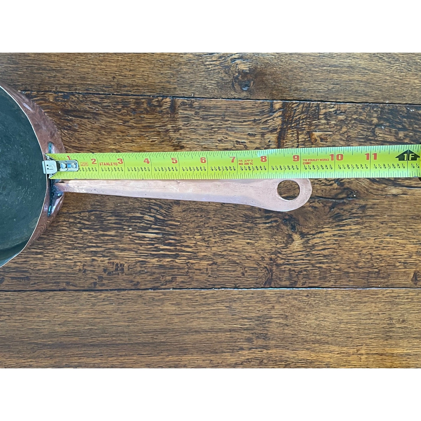 Vintage Large French Copper Saucepan with Copper Handle, Hammered Texture