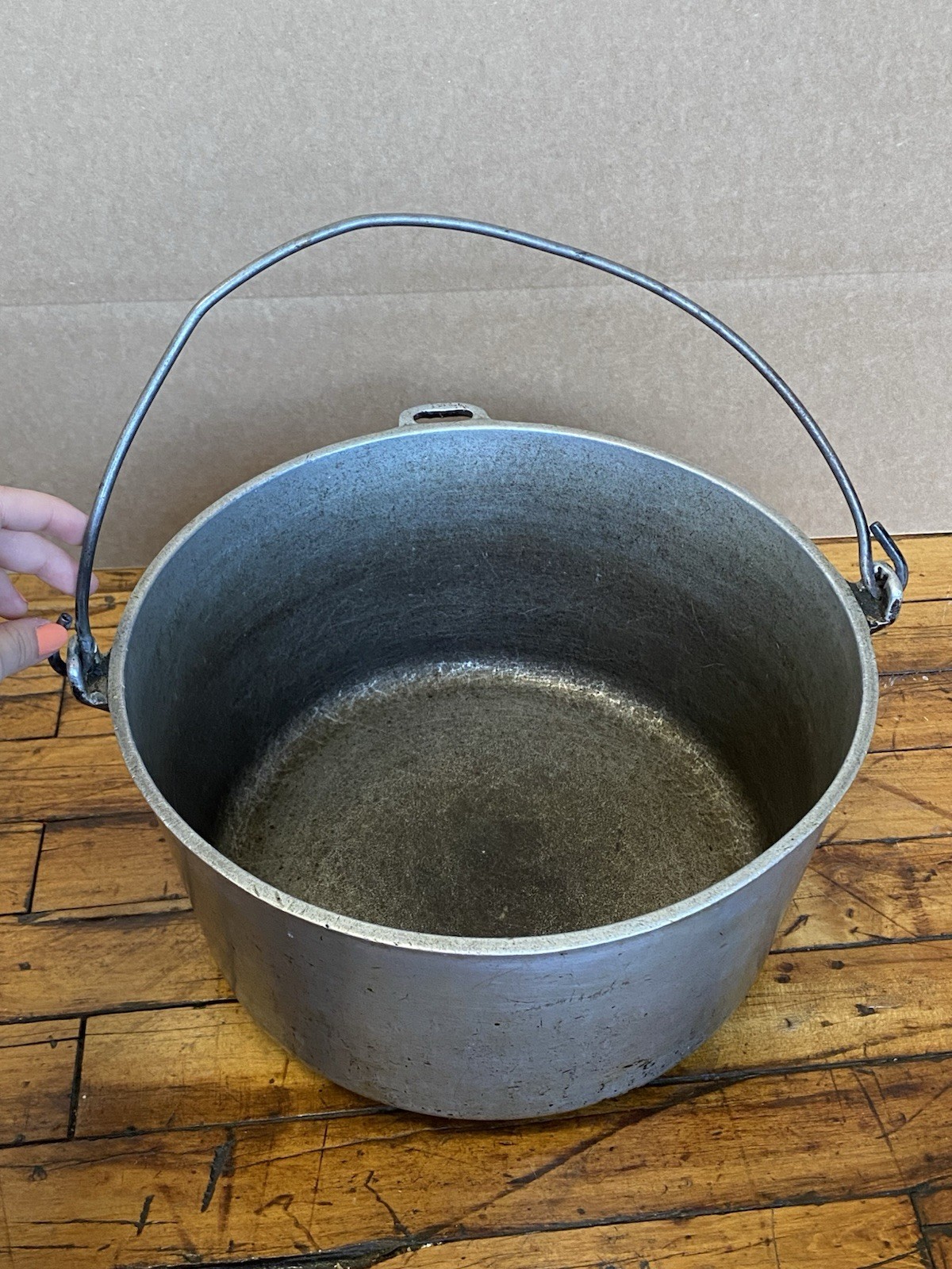 Vintage Aluminum Stock Pot Kettle w Lid Bail Handle Camping Farm Cook Pot 12″