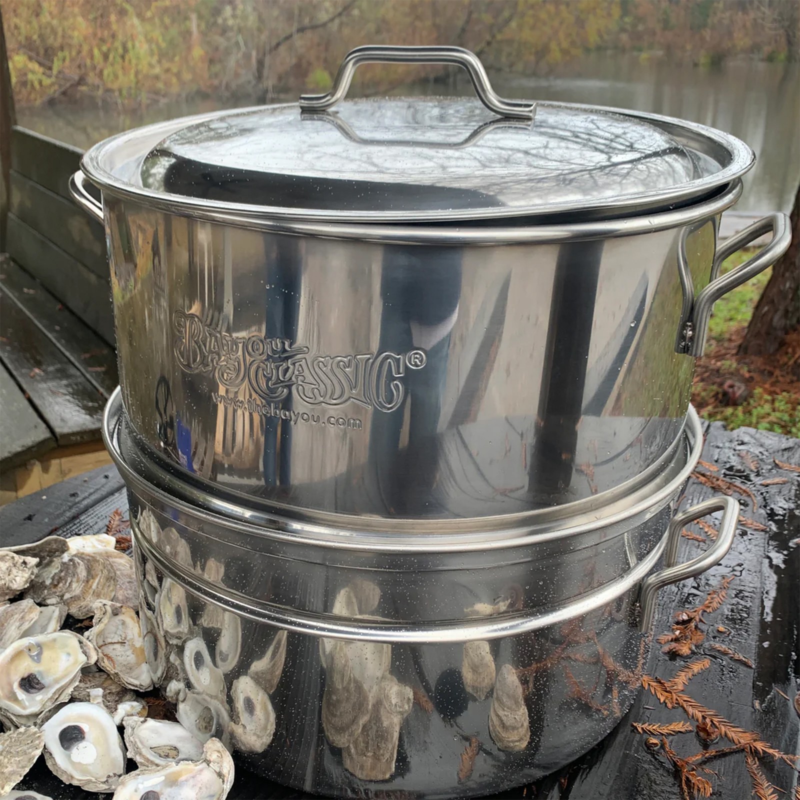 Bayou Classic Stainless Oyster Steamer, Large Seafood Vegetable Steaming Pot Lid