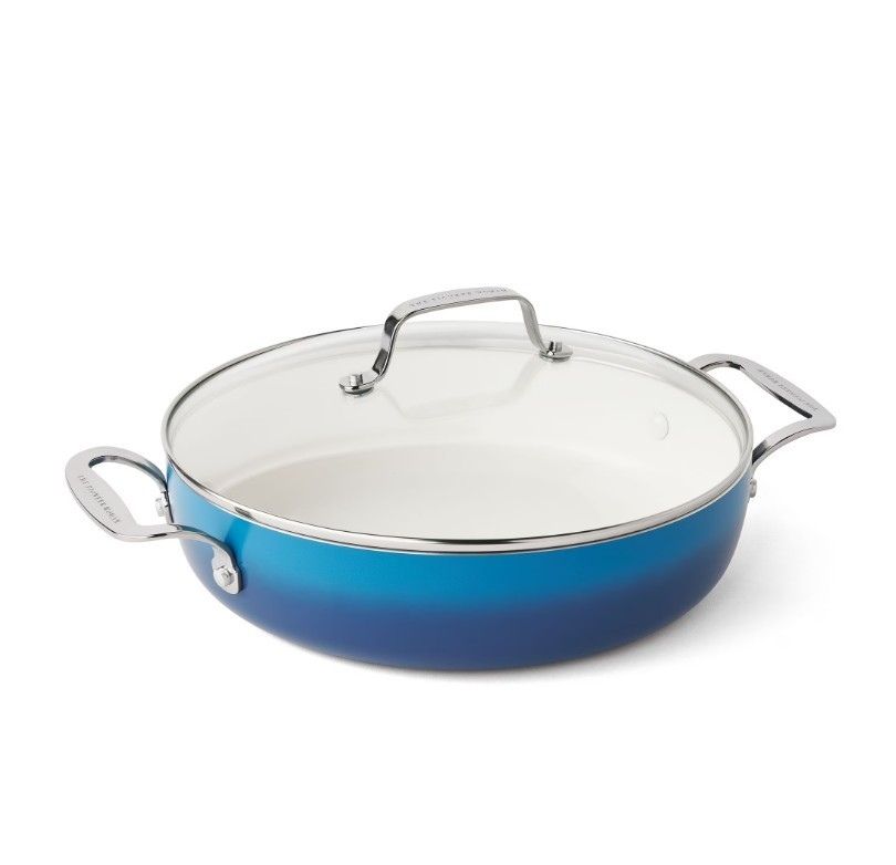 The Pioneer Woman Harlow 12″ Ceramic Non-Stick Everyday Pan with Lid, Denim Blue