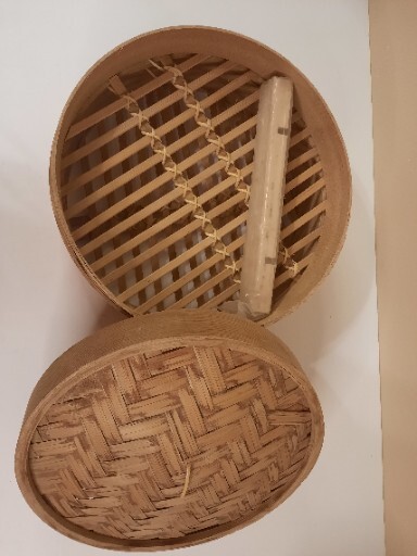 LARGE Two-Tier Asian Bamboo Steamer Dim Sum Dumplings Vegetables Seafood 10″