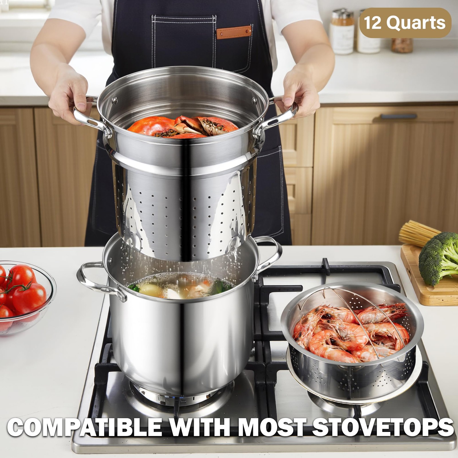 Cooks Standard Pasta Pot 18/10 Stainless Steel 12 Quart, Spaghetti Cooker Steame