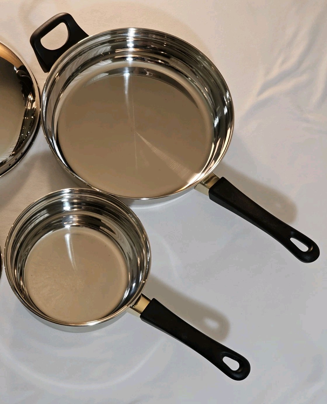 Vtg Cook Well High-quality Stainless Steel Pots & Pans W/Gold Plating -Set Of 11