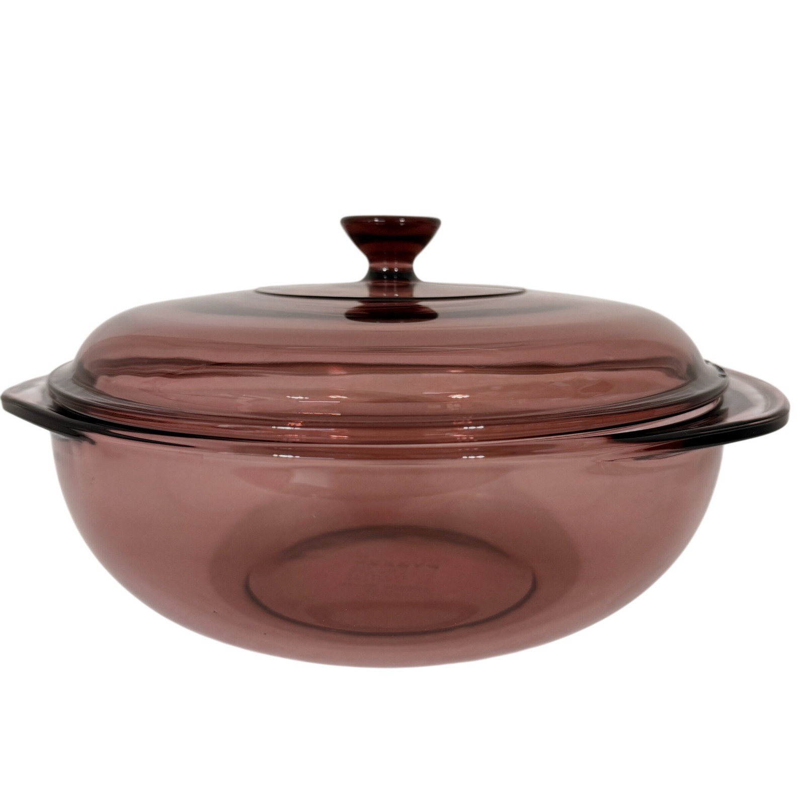 Pyrex Visions Cranberry Glass 2 Quart Round Casserole Dish with Lid 024 USA
