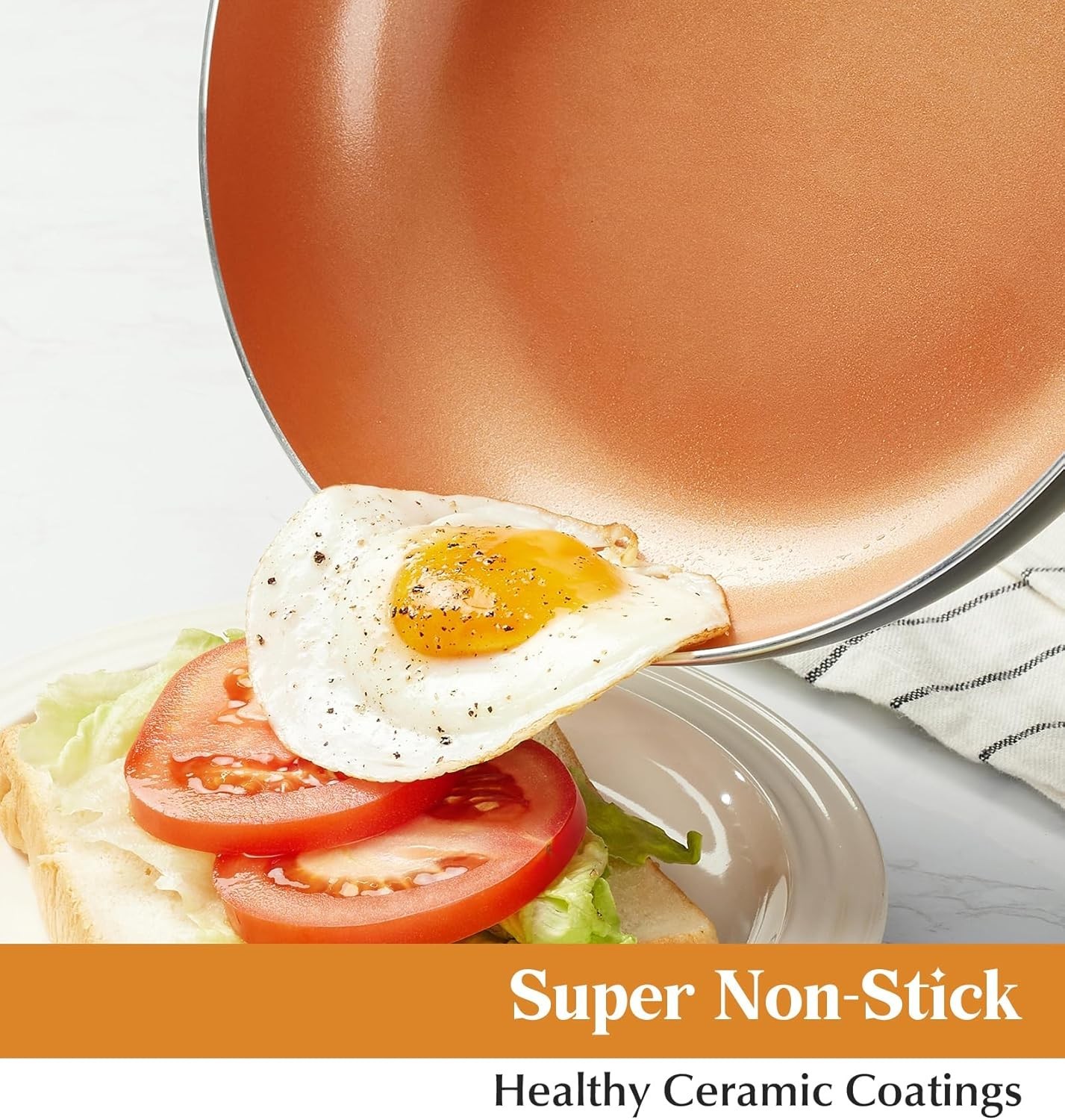 10-Inch Copper Nonstick Frying Pan with Glass Lid & Titanium Coating, PFOA-Free