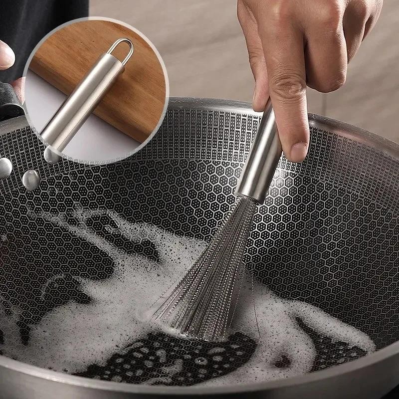 Stainless Steel Kitchen Cleaning Brush Long Handle Pot Scrubber