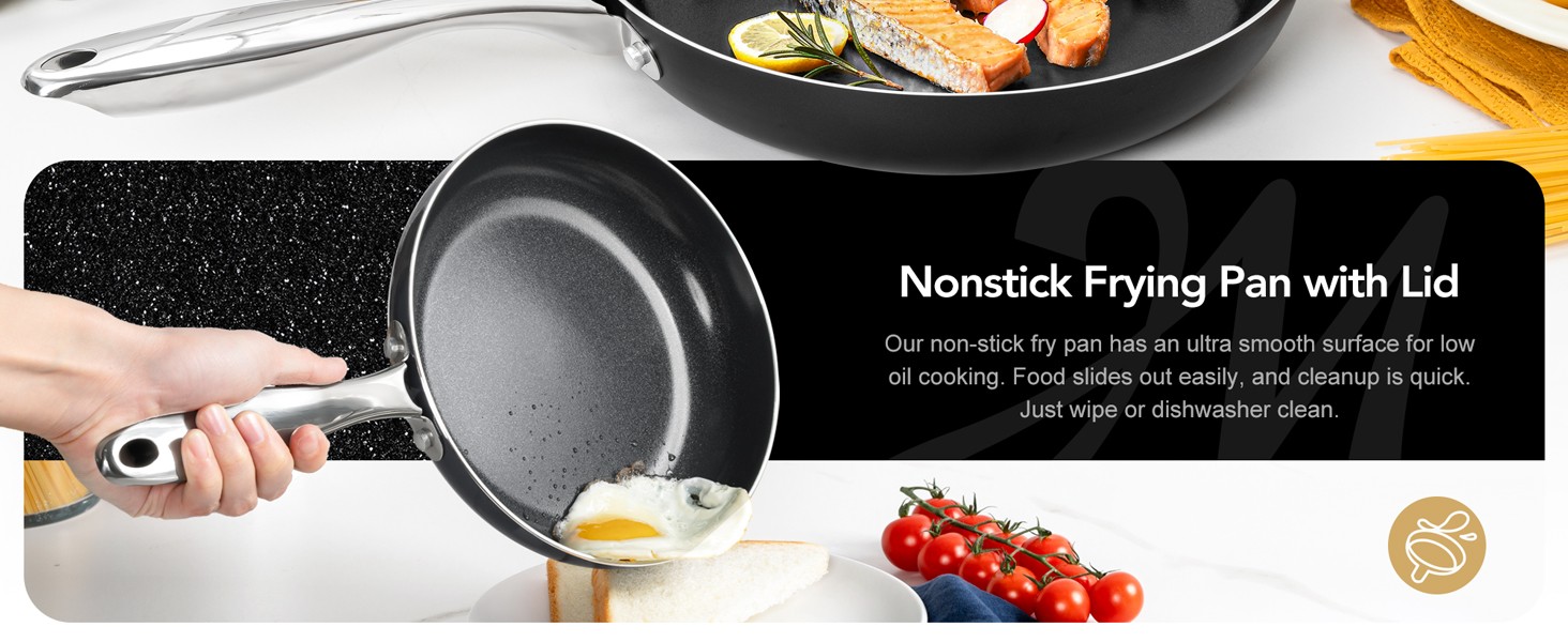 Ceramic Frying Pan – 10 Inch Frying Pan Nonstick with Lid, Non-Toxic Skillet