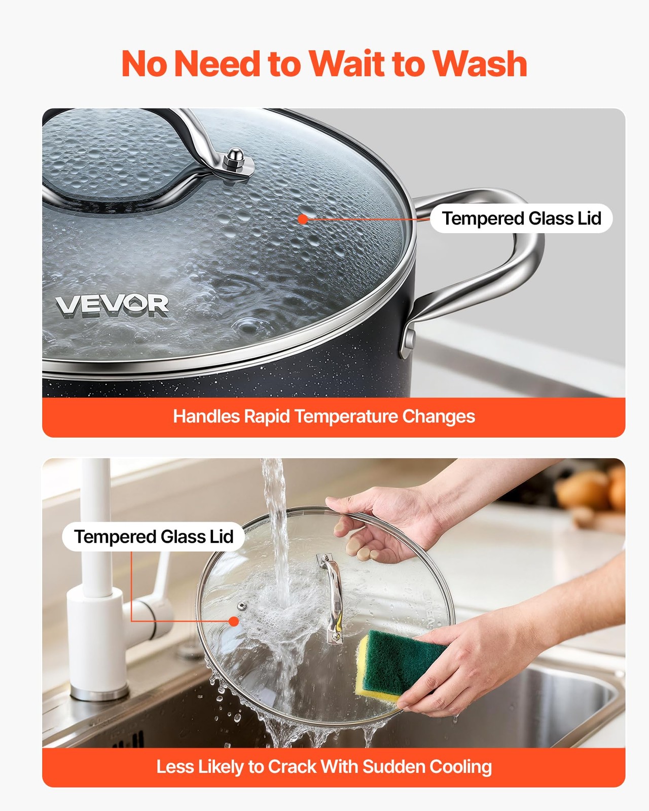 Vevor Aluminum Stock Pot 8-Quart Nonstick Ceramic Coated Pot Glass Lid
