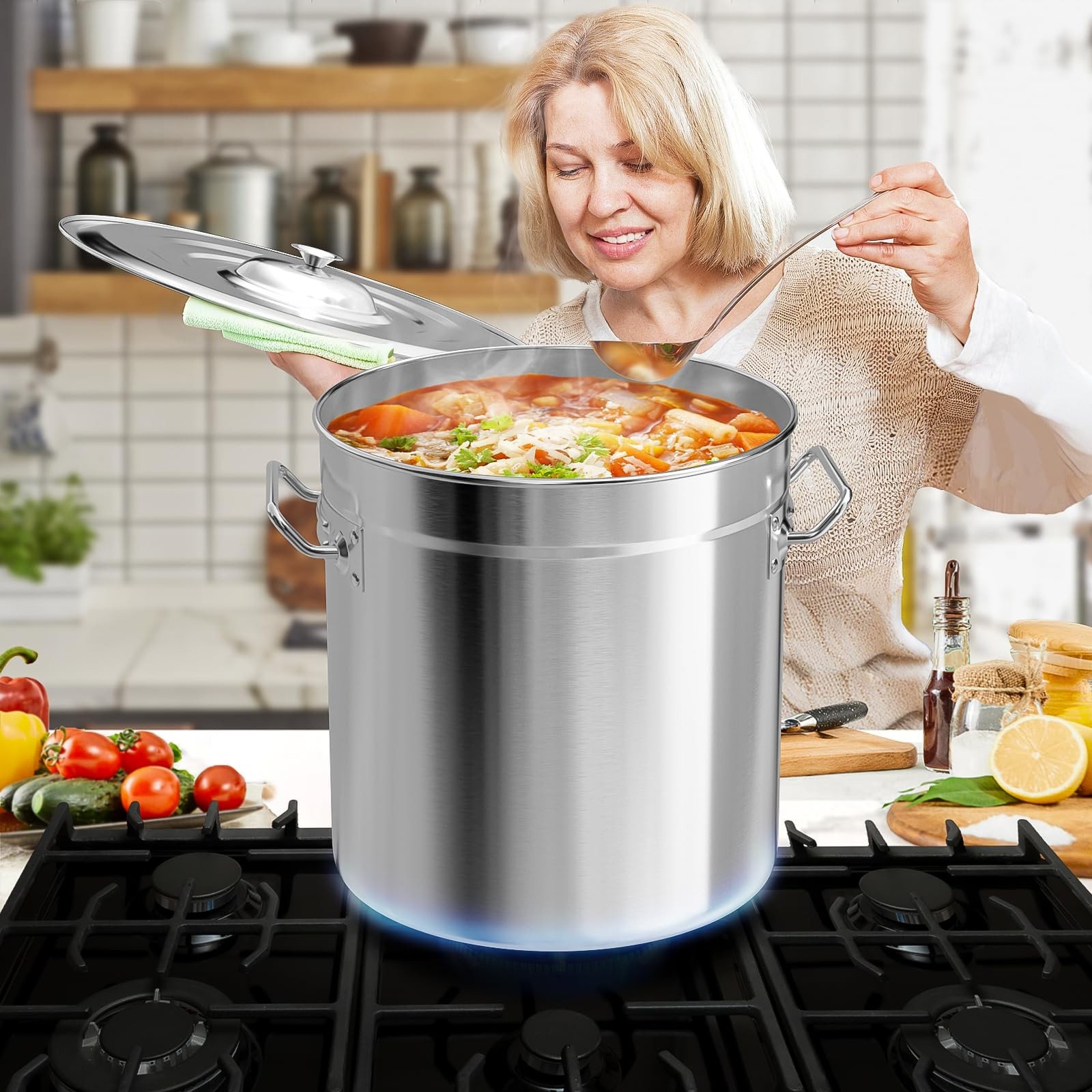 74-Quart Stainless Steel Seafood Boil Pot Lid,Crab, Lobster, Shrimp Boil Stock