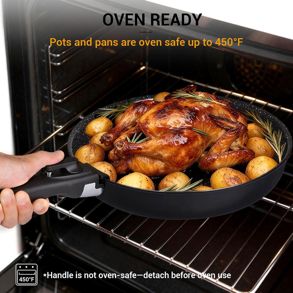 Ammeloo 21-Piece Ceramic Pots and Pans Set Non Stick with Detachable Handles