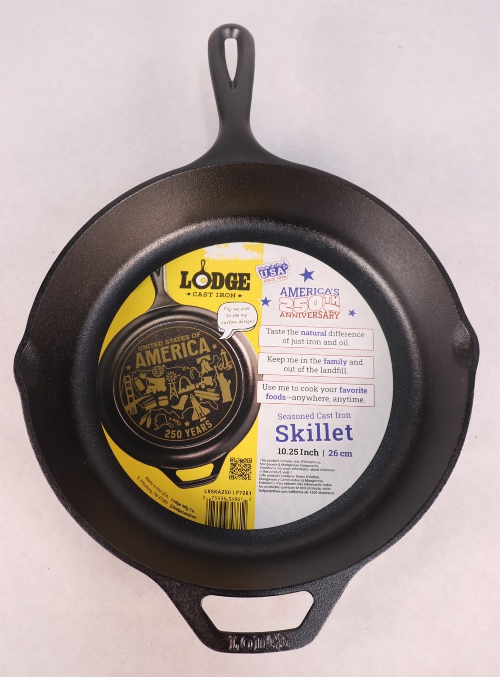 Lodge L8SKA250 American 250th Anniversary 10.25 Inch Cast Iron Skillet New
