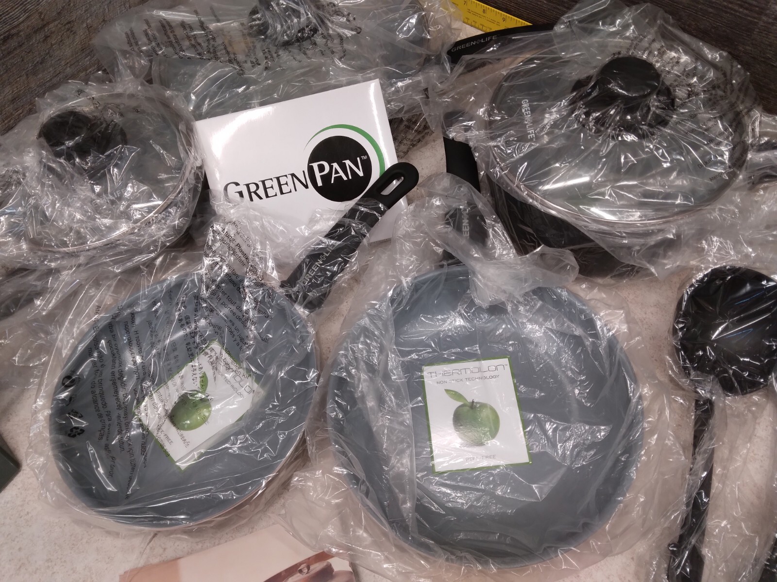 New 10pc Set Green Pan Elite Thermolon Frying Pan Pots Beautiful Stainless