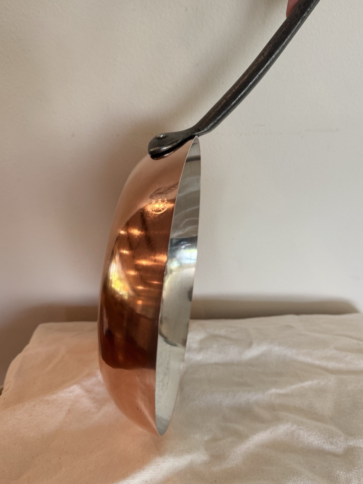 Vintage Stamped Made In France Baumalu Copper 9.5 in Pan Cast Iron Handle