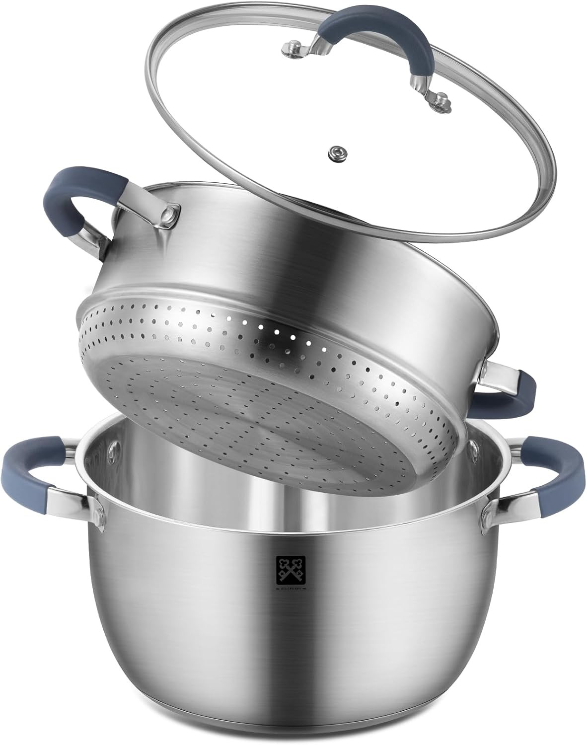 5.6 QT Steamer Pot with Lid,2-Tier Multipurpose 18/8 Steamer for Cooking with Ve