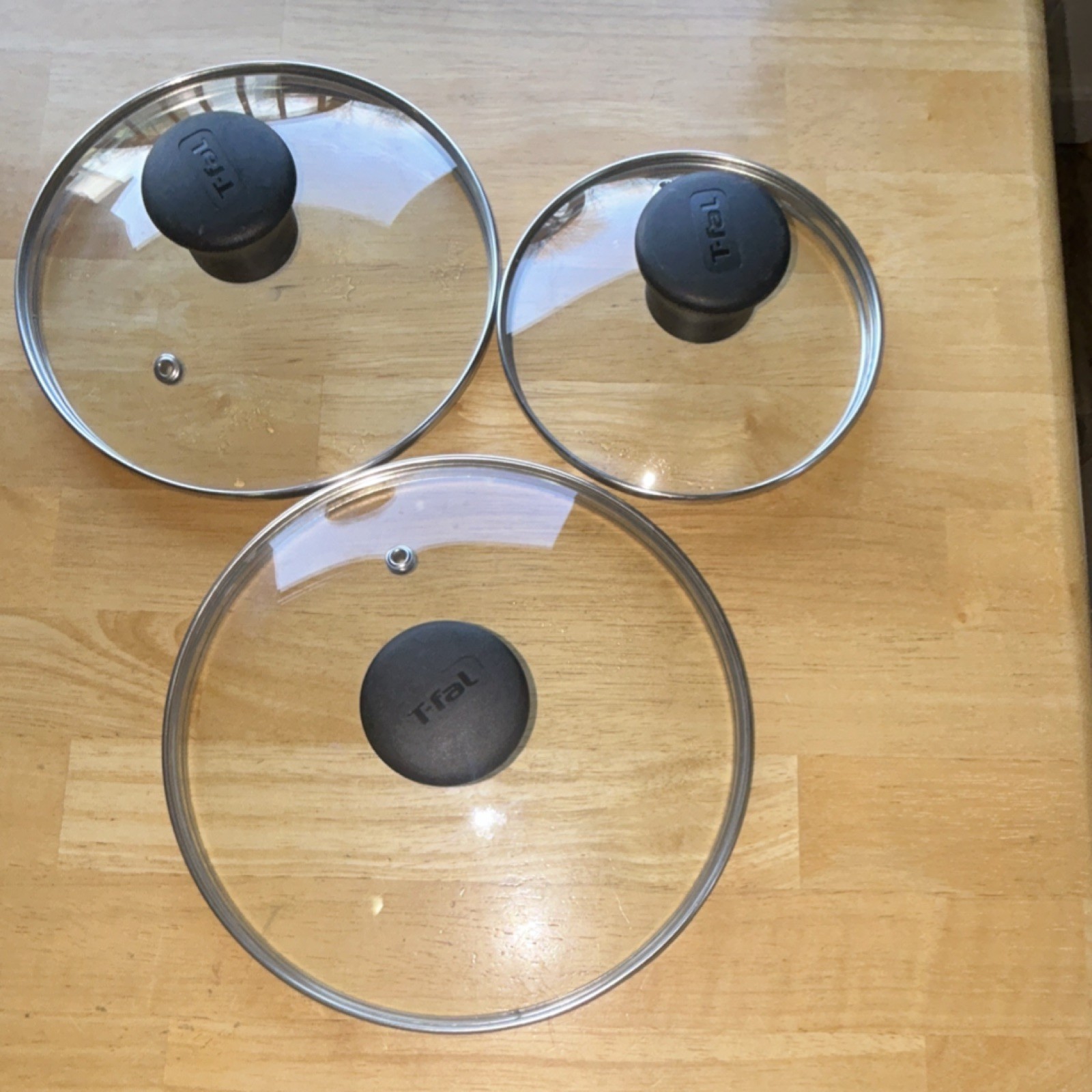 Tefal Glass Lids Set of 3, 6 7 8 Inch, Clear Black, Stainless Steel