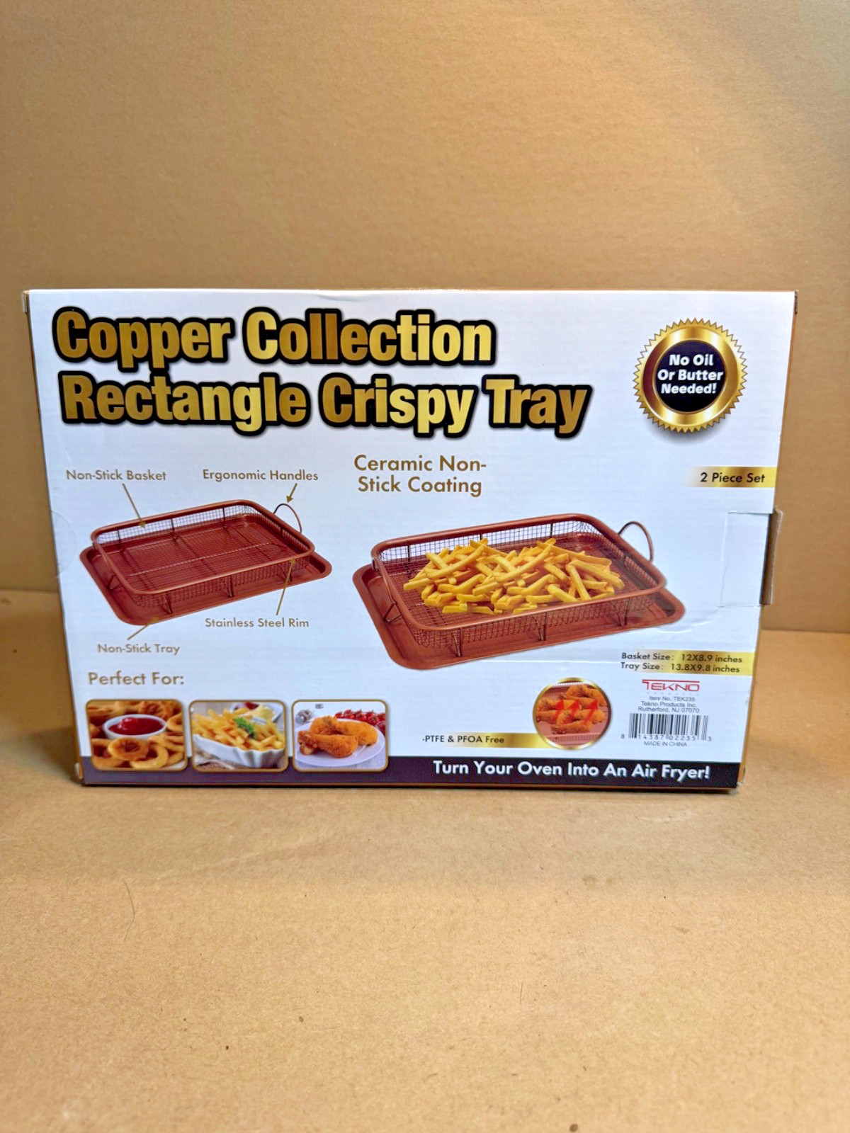 New Copper Collection 2pc Rectangle Crispy Air Fryer Non Stick Tray.