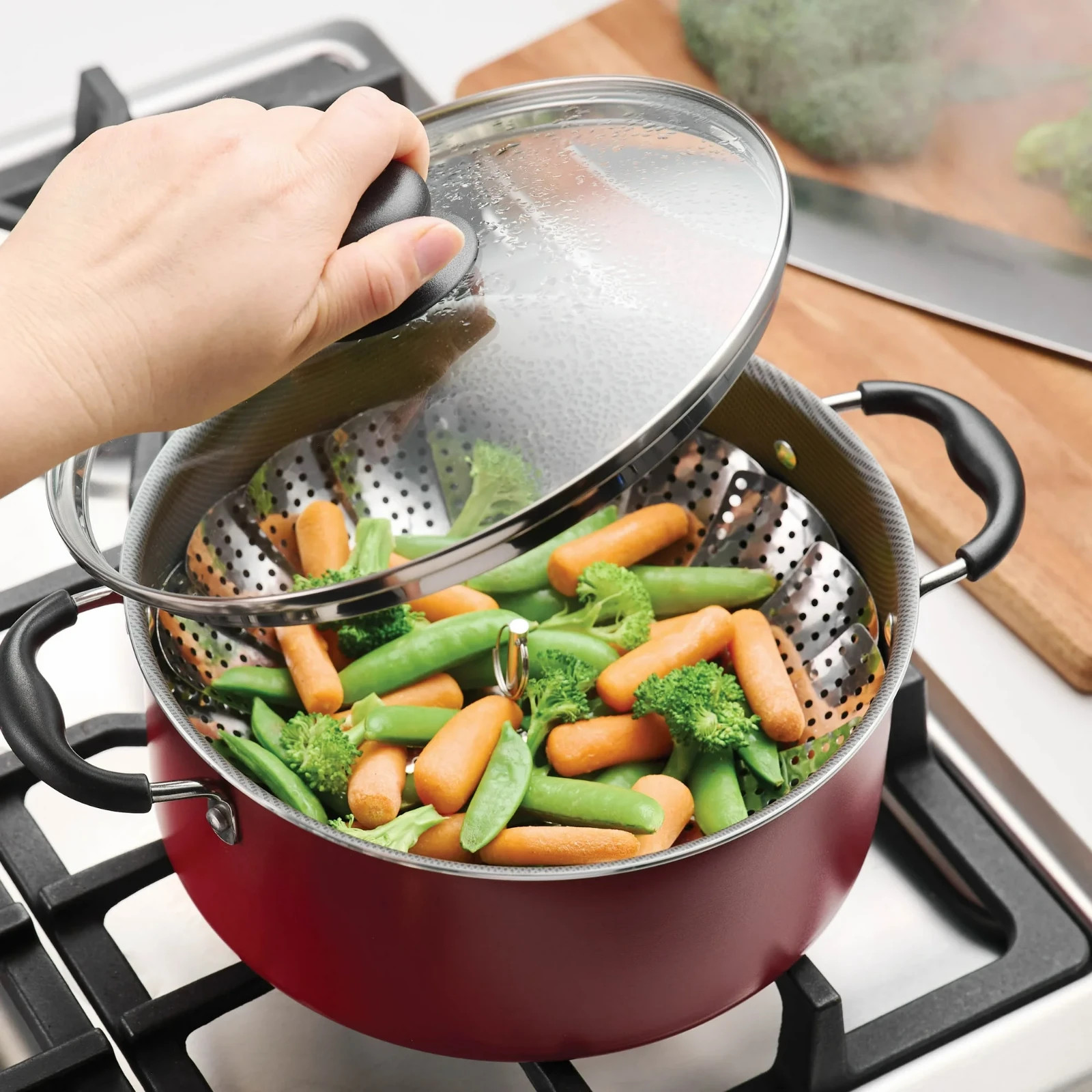 18 Piece Cookware Set Nonstick Pots and Pans Home Kitchen Cooking Non Stick, Red