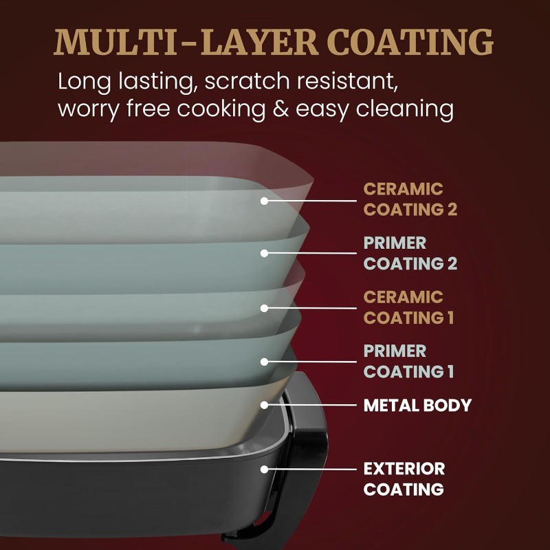 Electric Skillet, Xtra Deep Dish, Ceralast™ PFAS Free Ceramic, 1500W Rapid Heat